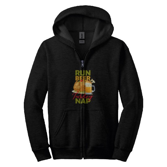 Beer Fun Run Beer Turkey Nap or Thanksgiving Running or Turkey Trot Zip Hoodies