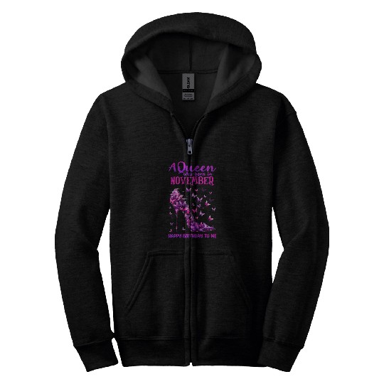 Purple Queen Was Born November Birthday Butterfly Girl Zip Hoodies