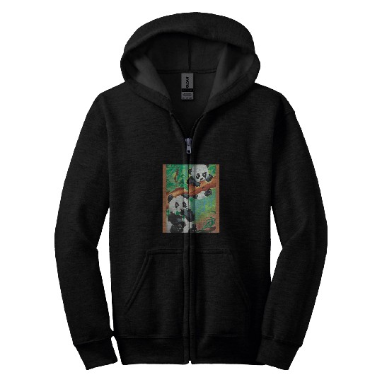 Panda Pet Baby Panda s Drawing eating bamboo leaves Zip Hoodies