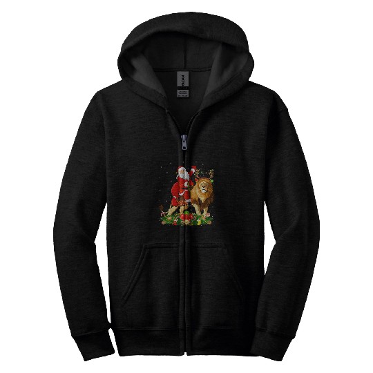 Lion Pet Mountain Lion Lover Santa Riding Mountain Lion Christmas Zip Hoodies