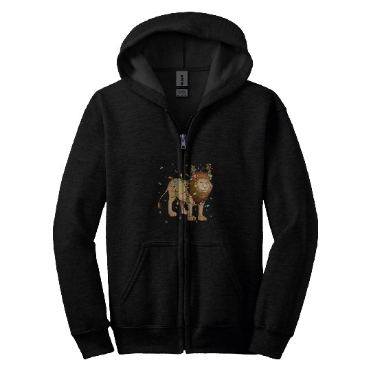Lion Pet Mountain Lion Lighting Reindeer Hat Mountain Lion Christmas Zip Hoodies