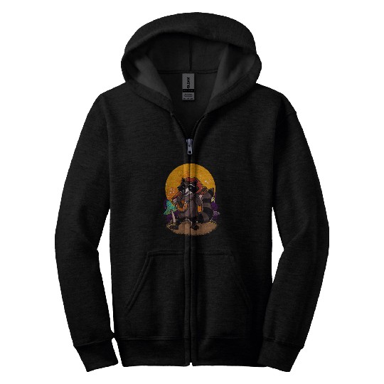 Raccoon Pet Playing Banjo Cottagecore Aesthetic Trash Panda Zip Hoodies