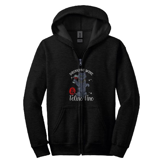 Wines Fun and Feline Fine Cat Lover Pet Owner Alcohol Zip Hoodies