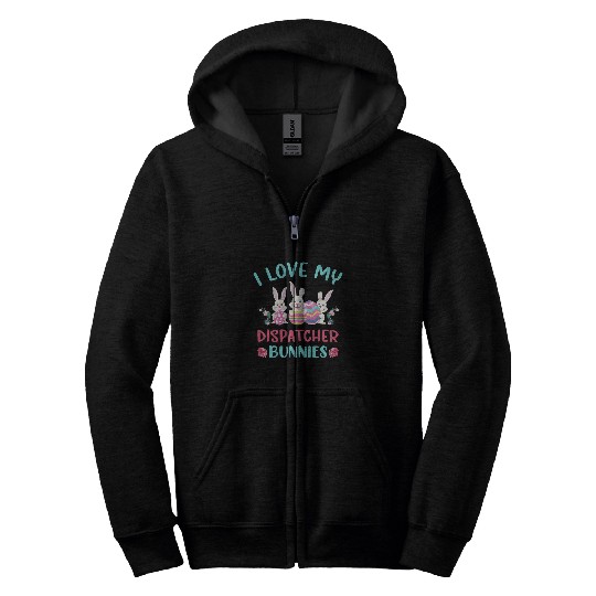 I Love My Dispatcher Bunnies Easter Day Funny Rabbit Zip Hoodies