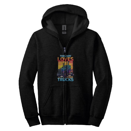 Kids Semi Truck For Kids This Boy Loves Trucks 1 Zip Hoodies