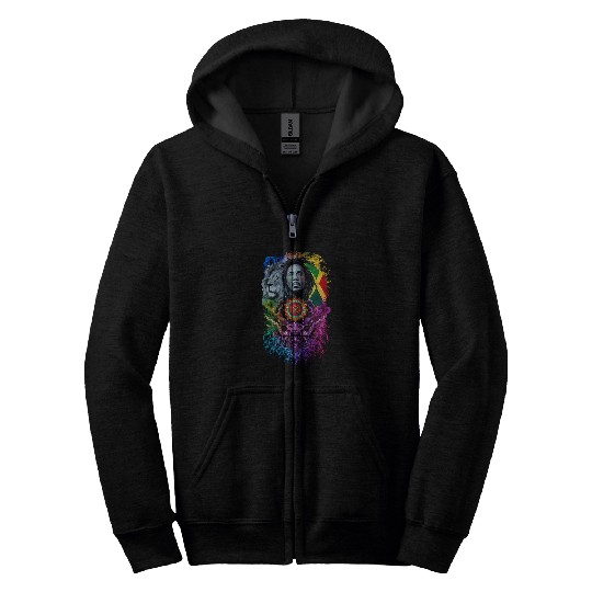Lion Pet Reggae Rasta Fusion Jamaican Lion Colorful Love Mandala Art Zip Hoodies