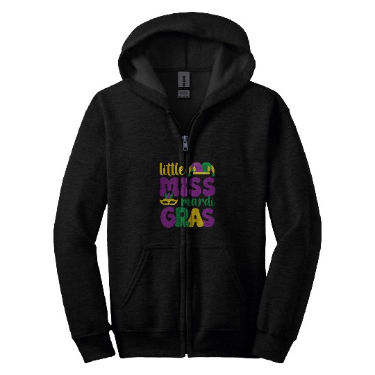 Little Miss Mardi Gras New Orleans 2024 Kids Girls Toddler Zip Hoodies