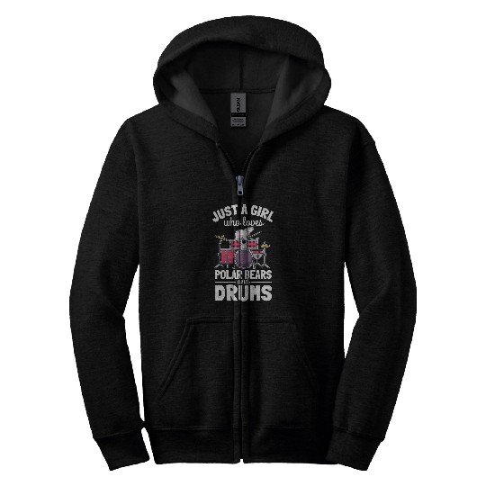 Bear Pet Cute Drummer Girl Drumming Drums Percussion I Polar Bear Zip Hoodies