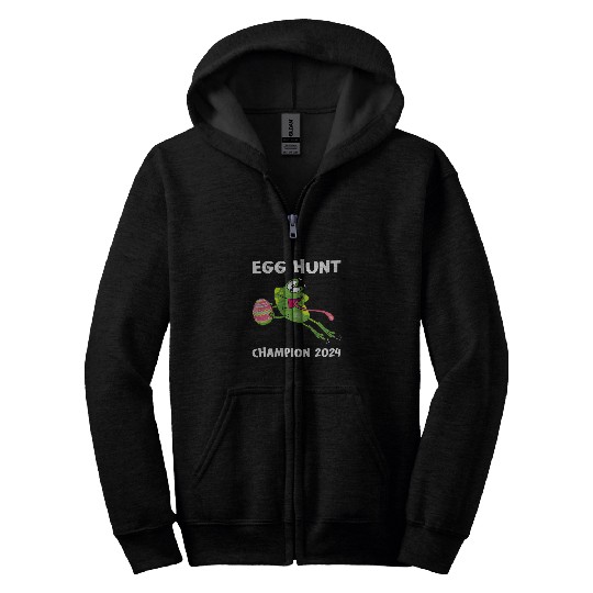 Egg Hunt Champion 2024 Funny Frog Happy Easter Day Kids Zip Hoodies