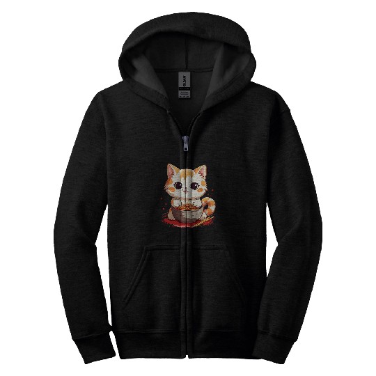 Ramen Cat Kawaii Anime Japanese neko kitty noodle pho manga Zip Hoodies