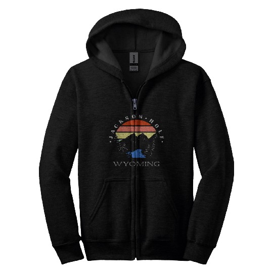 Jackson Hole Wyoming Mountains Retro Sunset Zip Hoodies