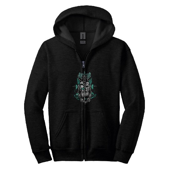 Norse viking with viking skull and viking warrior with norse 4 Zip Hoodies