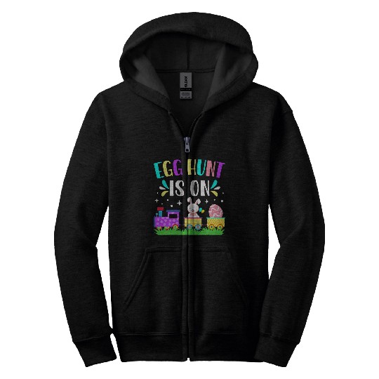 Egg Hunt Is On Funny Eggs Hunting Bunny Train Easter Day Zip Hoodies