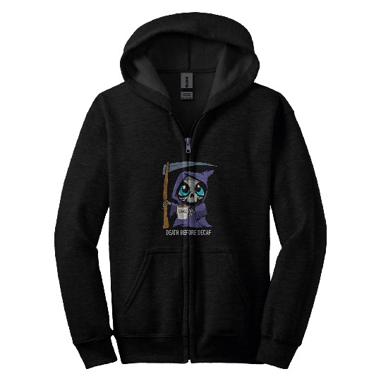 Coffee Fun Death Before Decaf Grim Reaper Coffee Zip Hoodies