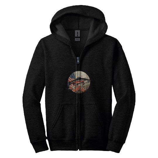 Fisherman American US Flag With Fly Fishing Brook Trout Fish 13 Zip Hoodies