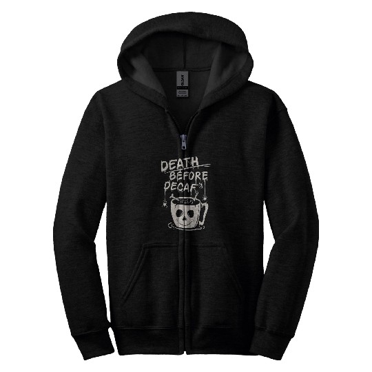Coffee Fun death before decaf coffee illustration Halloween Zip Hoodies