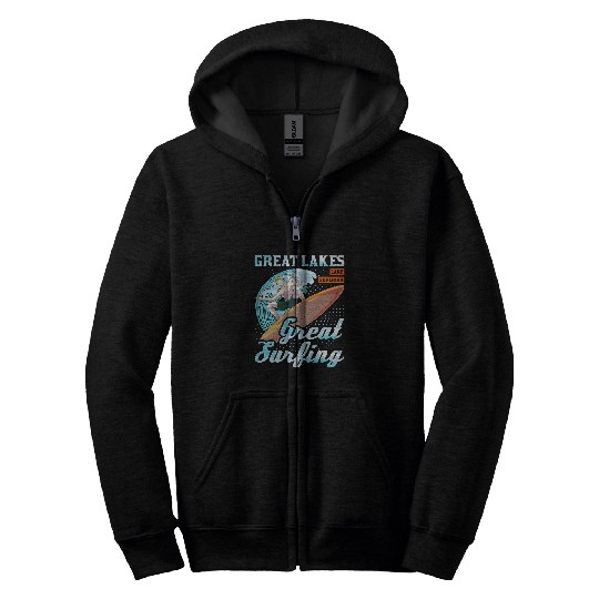 Lake Superior Great Lakes Great Surfing Surfer Surf Zip Hoodies