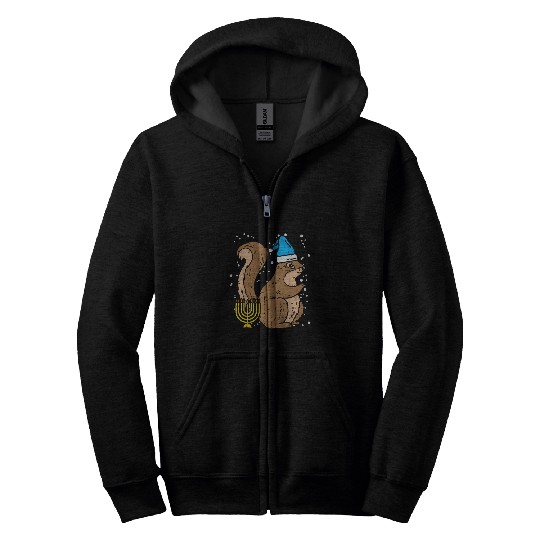 Squirrel Pet Menorah Jewish Hanukkah Chanukah Animal Lover Zip Hoodies