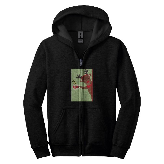 Coffee Fun Reindeer Drinking Hot Chocolate Coffee Mug 2 Zip Hoodies