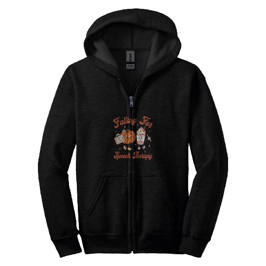 Coffee Fun Retro Falling For Speech Therapy SLP Pumpkin Coffee Autumn Zip Hoodies