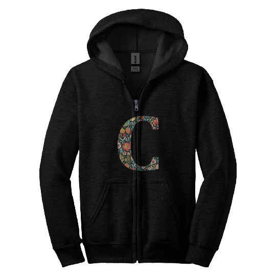 initial monogram floral letter C colorful Garden flowers Zip Hoodies