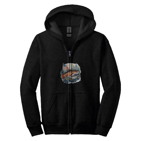 Fisherman American US Flag With Fly Fishing Brook Trout Fish 9 Zip Hoodies