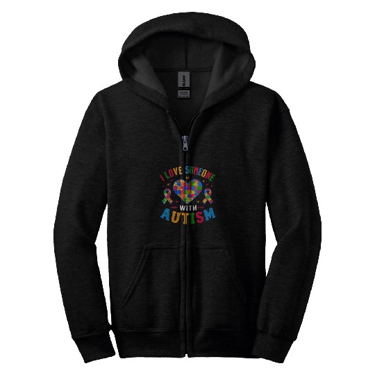 Giraffe Pet Autism Awareness I Love Someone With Autism Zip Hoodies