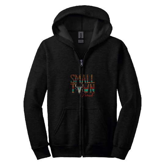 Boho Bull Skull Small Town Proud Western Country Cowgirl Zip Hoodies