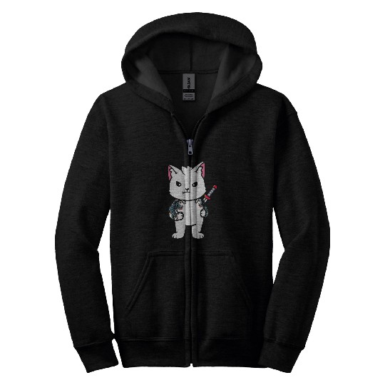 Samurai Cat Katana Ninja Yakuza Tattoo Japanese Culture Zip Hoodies