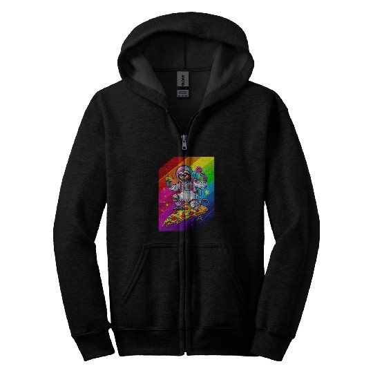 Sloth Pet Astronaut Riding a Pizza Holding a Taco and Lollipop Zip Hoodies