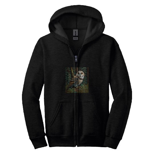 Owl Pet Barn Owl in a Dark Forest Zip Hoodies