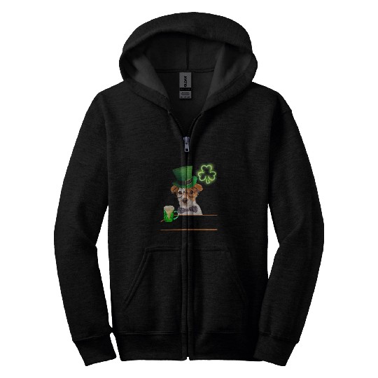 Beer Fun Jack Russell St Patricks Day Irish Green Beer Hat Zip Hoodies