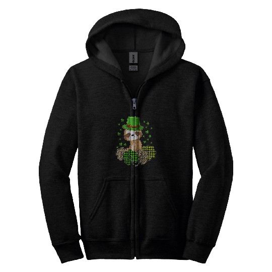 Sloth Pet St Patrick s Day Sloth Green buffalo plaids Shamrock Zip Hoodies