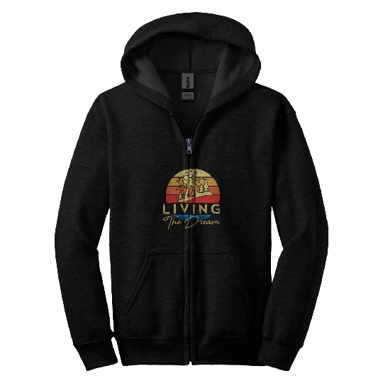 Living The Dream Retro gift for Hikers and Campers Zip Hoodies