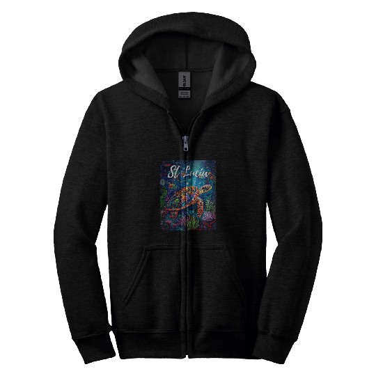 Saint Lucia Tribal Sea Turtle Surfing Scubas Diving St Lucia Zip Hoodies