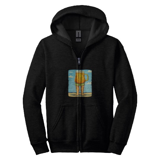 Beer Fun walking Beer in Swim Trunks Costume Zip Hoodies