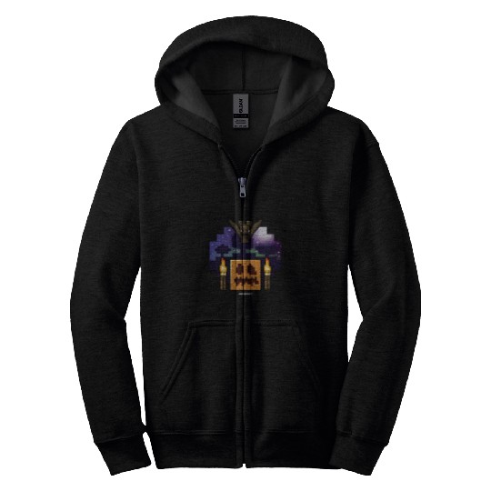 Minecraft Halloween Bat Flying Over Pumpkin Nighttime Zip Hoodies