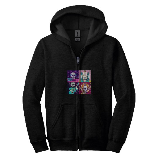Rock And Roll skulls guitar vintages 70s retro Zip Hoodies