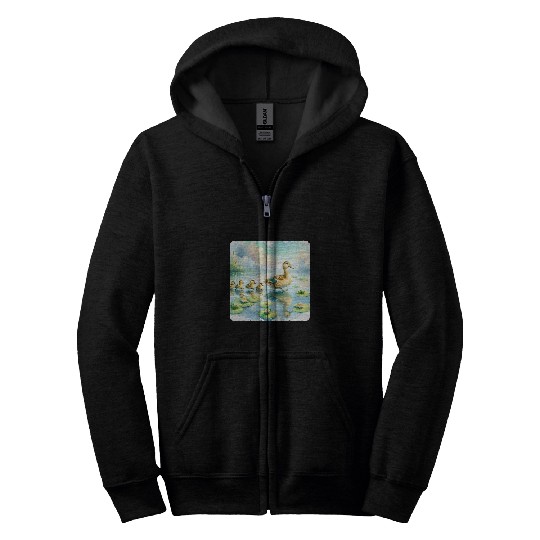 Duck Pet Mother Duck Leads Ducklings Across HeartLily Pond Zip Hoodies