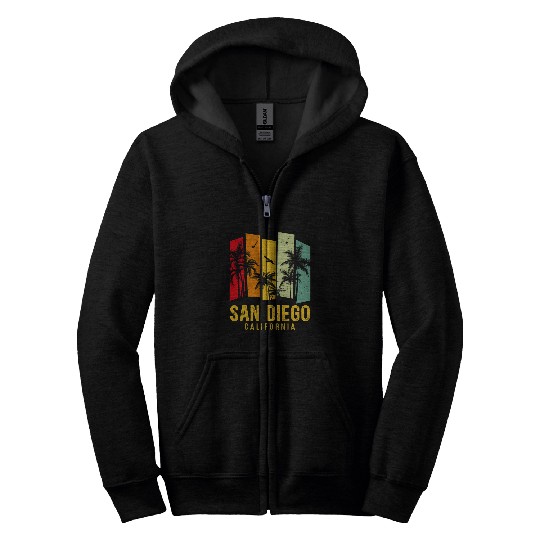 San Diego californias Retro Surf Beach Lover Men Women Zip Hoodies
