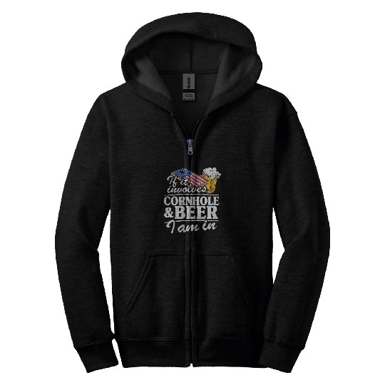 Beer Fun If It Involves Cornhole Beer I Am In USA Flag Corn Hole Zip Hoodies