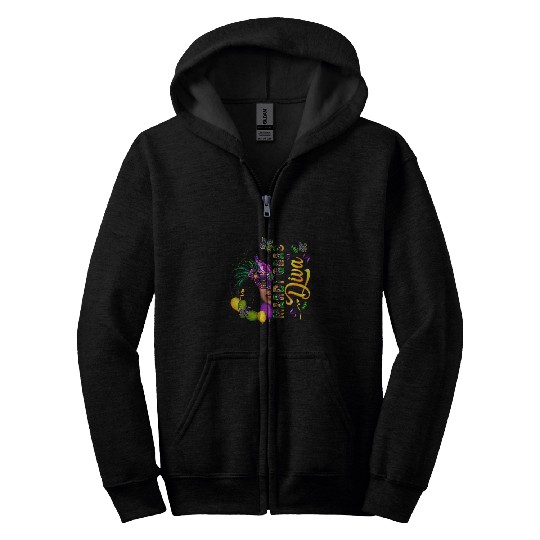 Mardi Gras Diva Afro Black Woman New Orleans Festival Party Zip Hoodies