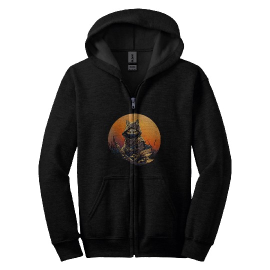 Japanese samurai cat tattoo kawaii ninja cat 21 Zip Hoodies