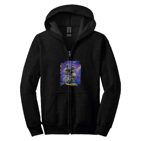 Sloth Pet Astronaut Space Cat Sloth Dog Dinosaur Shark Selfie Funny Zip Hoodies
