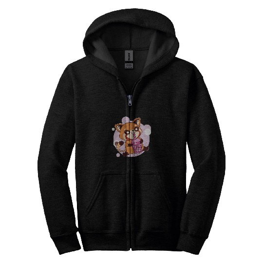 Kawaii Red Panda Boba Tea Bubble Tea Anime Kawaii Neko Girl Zip Hoodies