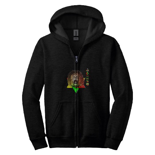Lion Pet Roaring Rastafarian Reggae Lion of Judah Star Of David Zip Hoodies
