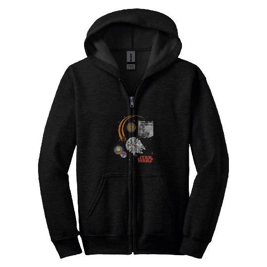 Star Wars Classic Millennium Falcon Flying Out Of Pocket Zip Hoodies