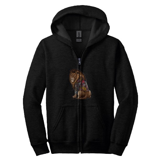Lion Pet with Traditional Japanese Dragon Tattoo Irezumi Zip Hoodies
