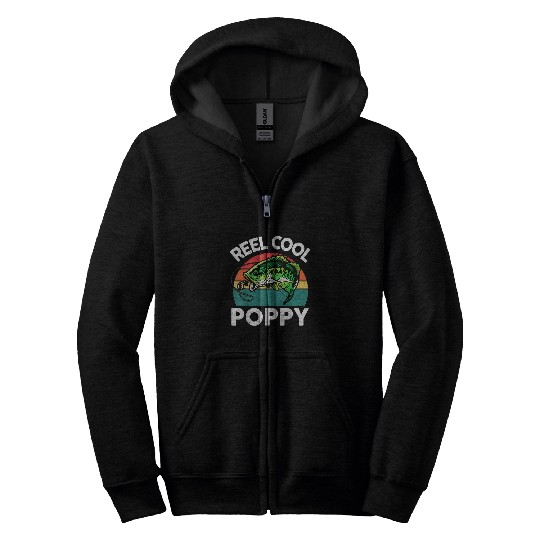 Reel Cool Poppy Fathers Day Gift Dad Papa Grandpa Fishing Zip Hoodies