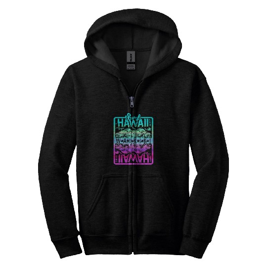 Surf Life Hawaii T Surf Waikiki Beach Colorful Retro Print Tee Zip Hoodies